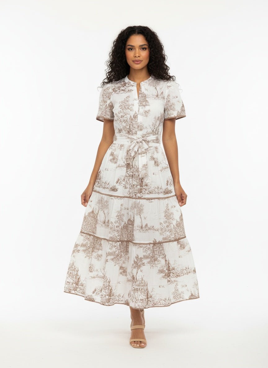 Blythe | Ruched Print Tiered Maxi Dress - SUNDRA