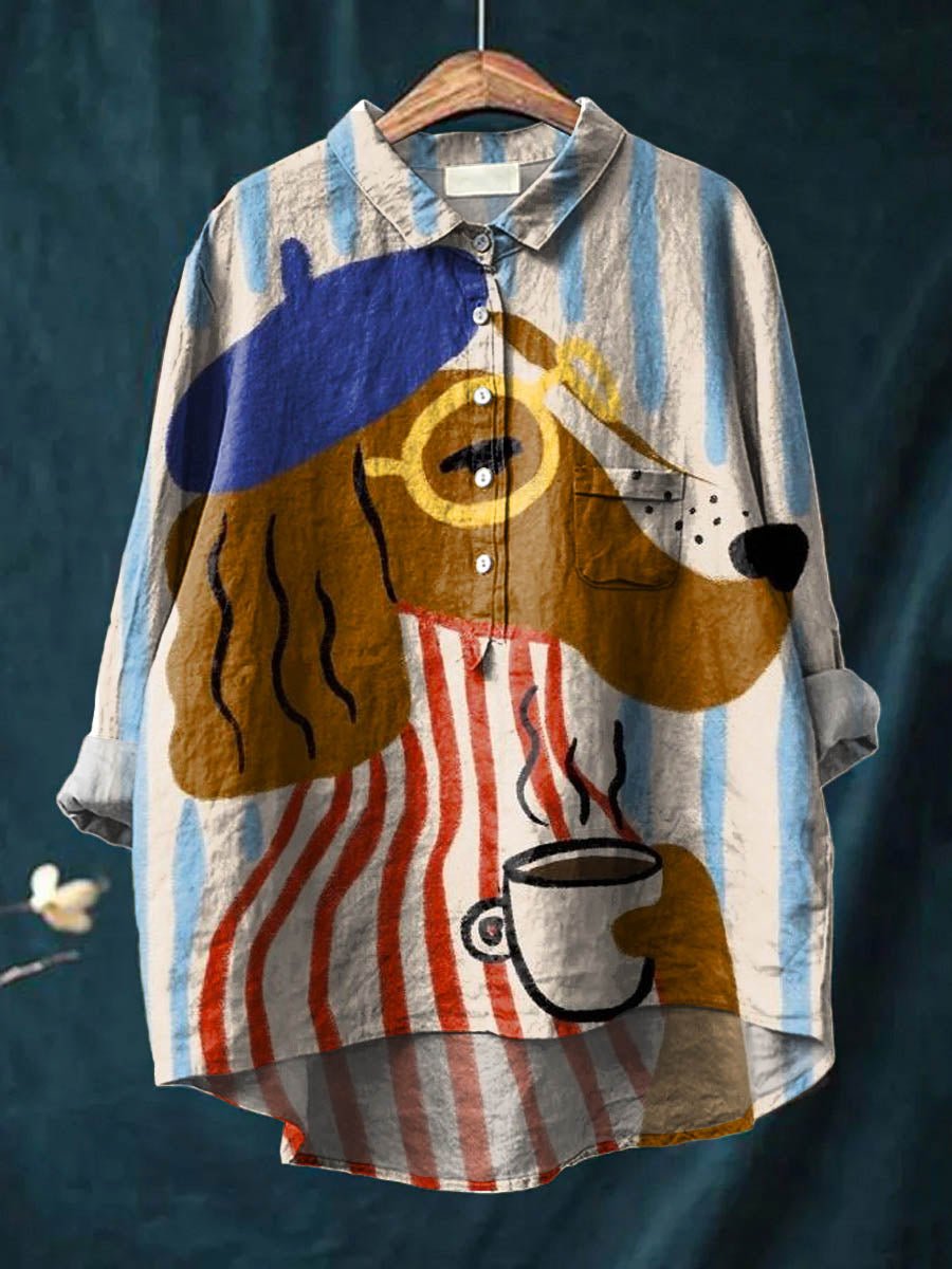 Charlie | Artistic Dog & Coffee Print Shirt - SUNDRA
