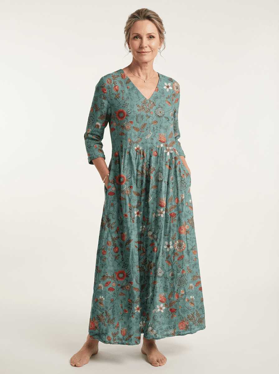 Elara | Vintage Floral Print Dress - SUNDRA