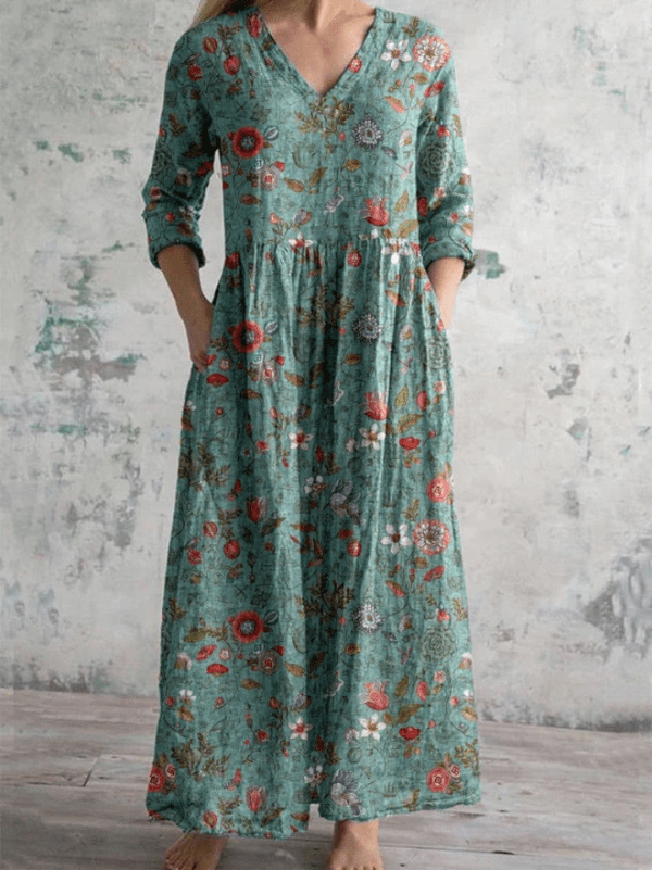 Elara | Vintage Floral Print Dress - SUNDRA