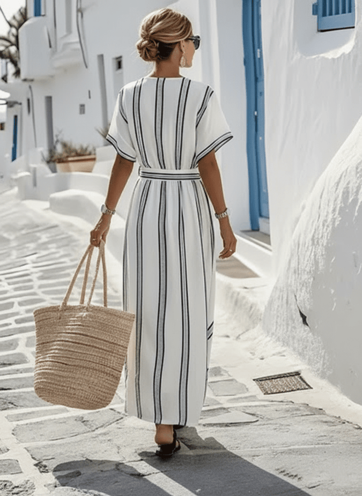 Elegant cross - neck linen dress - SUNDRA