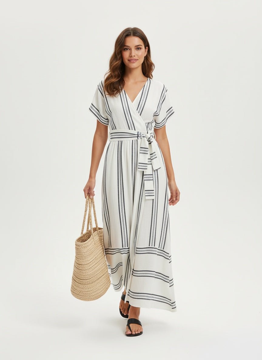 Elegant cross - neck linen dress - SUNDRA