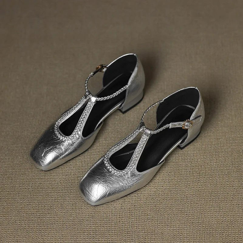 Estelle | Retro Leather Flats - SUNDRA
