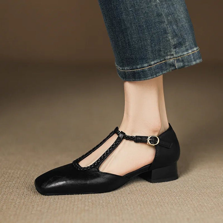 Estelle | Retro Leather Flats - SUNDRA