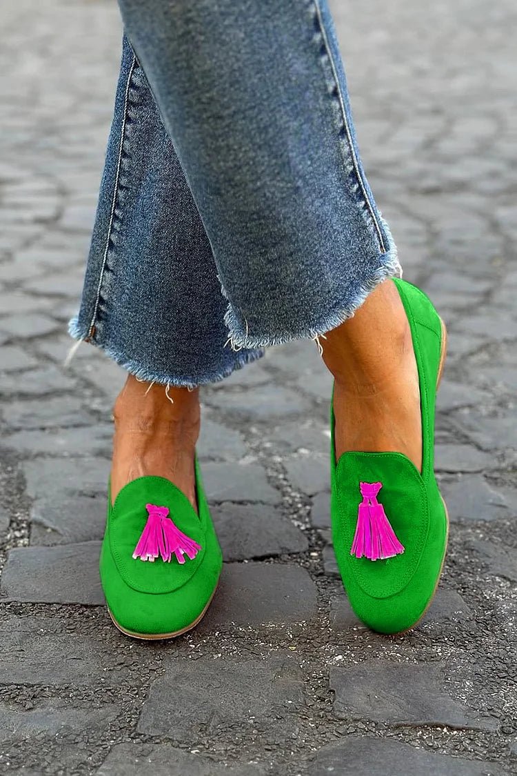 GREEN LOAFER WITH FUCHSIA TASSEL - SUNDRA