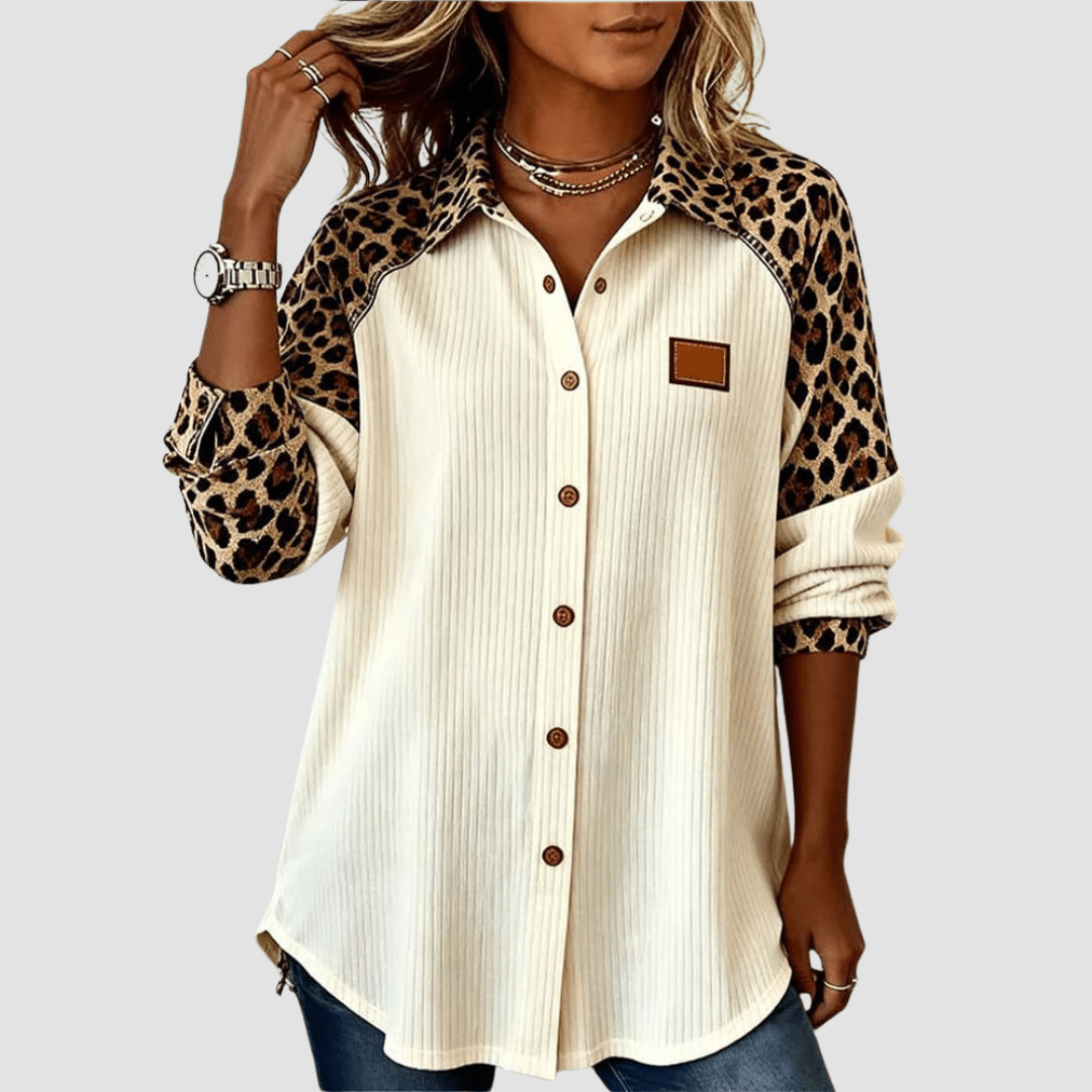 Jordana™ | Bold Leopard Print Button - Down Shirt - SUNDRA