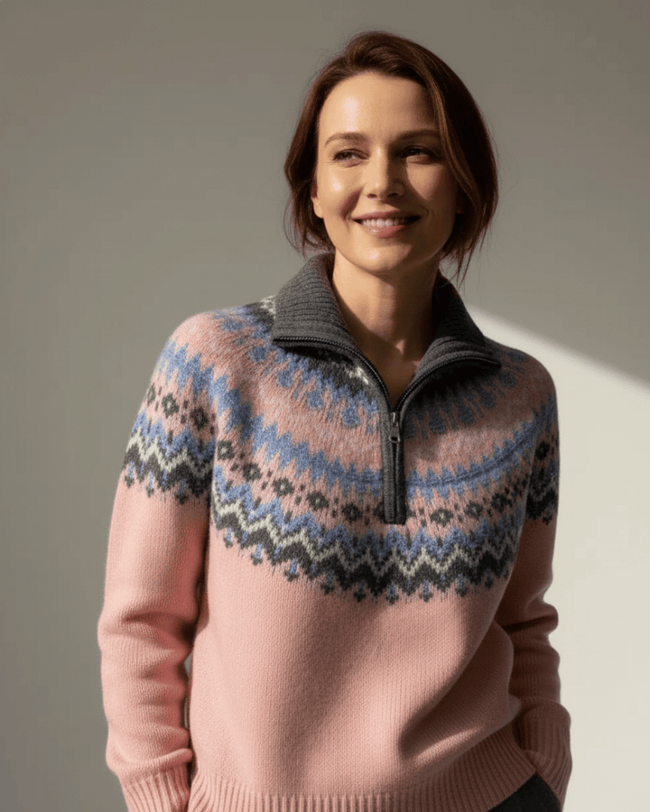 Kaia™ | Nordic Woolen Half - Zip Knit - SUNDRA