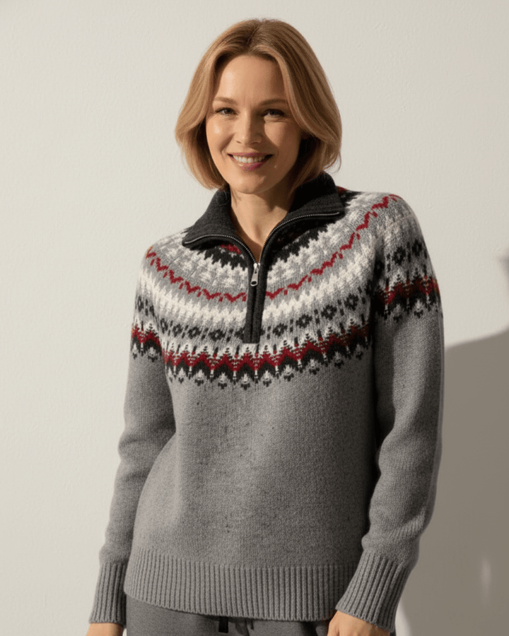 Kaia™ | Nordic Woolen Half - Zip Knit - SUNDRA