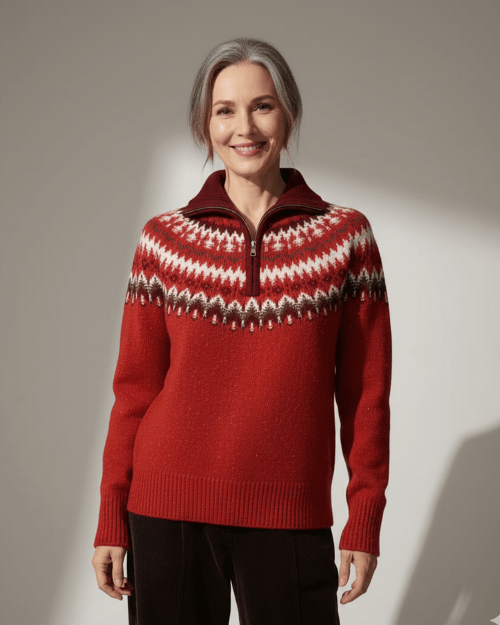 Kaia™ | Nordic Woolen Half - Zip Knit - SUNDRA