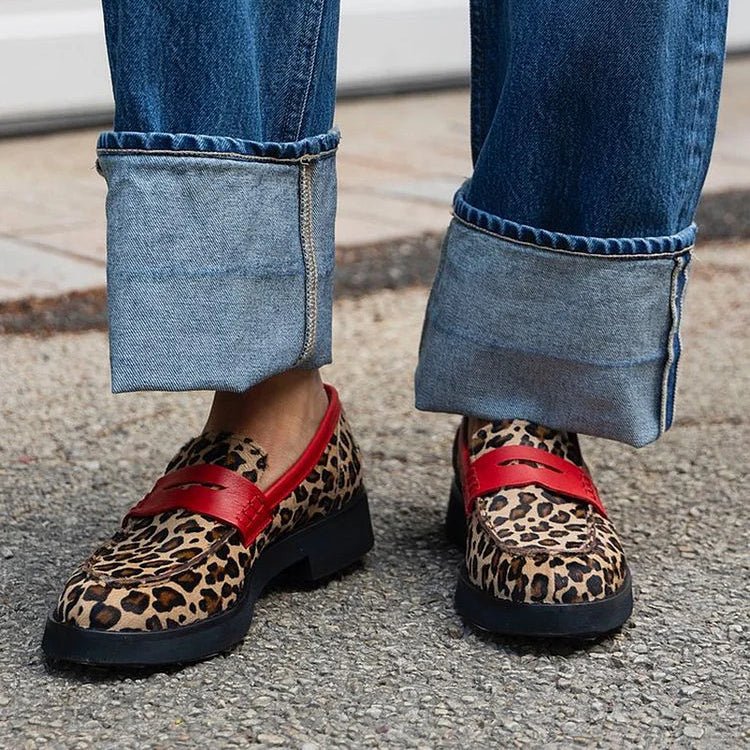 LEOPARD PRINT LOAFER WITH RED DETAIL - SUNDRA