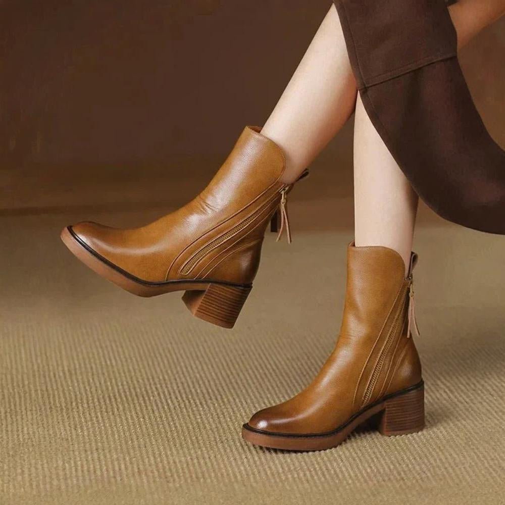 Martina™ | Classic Leather Heel Boots - SUNDRA