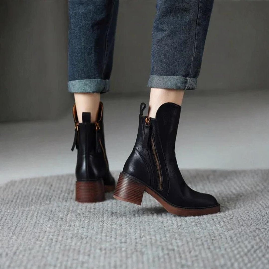 Martina™ | Classic Leather Heel Boots - SUNDRA