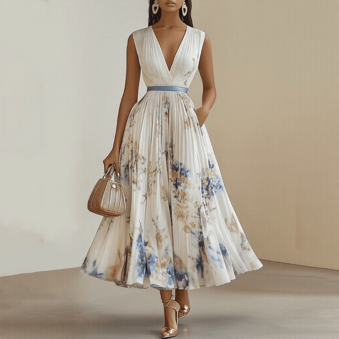 Roma - Elegant Pleated Maxi Dress - SUNDRA