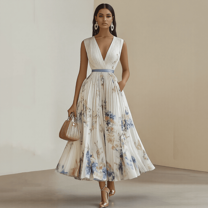 Roma - Elegant Pleated Maxi Dress - SUNDRA