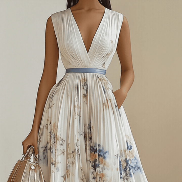 Roma - Elegant Pleated Maxi Dress - SUNDRA