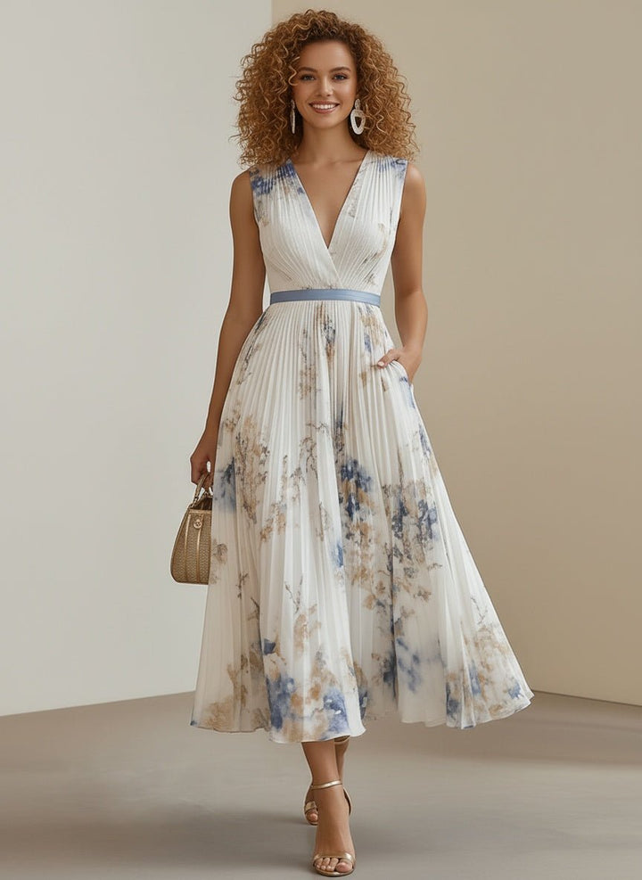 Roma - Elegant Pleated Maxi Dress - SUNDRA