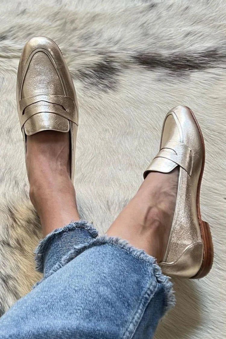 SHINY LIGHT GOLD LOAFER - SUNDRA