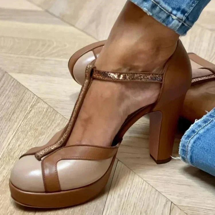 TWO - TONE T - STRAP HEELS - SUNDRA