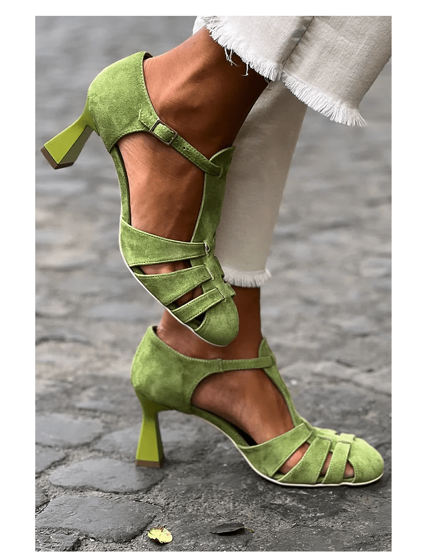 VINTAGE GREEN STRAP HEELS - SUNDRA