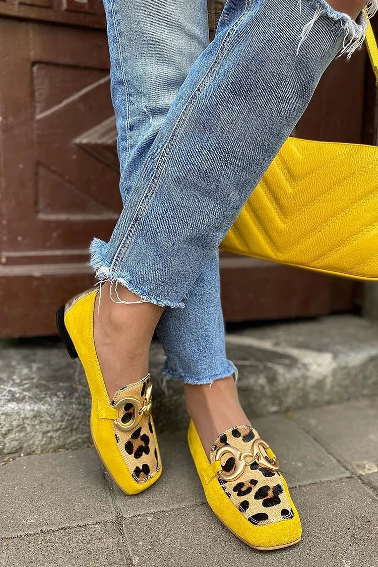 YELLOW LOAFER WITH ANIMAL PRINT DETAIL - SUNDRA