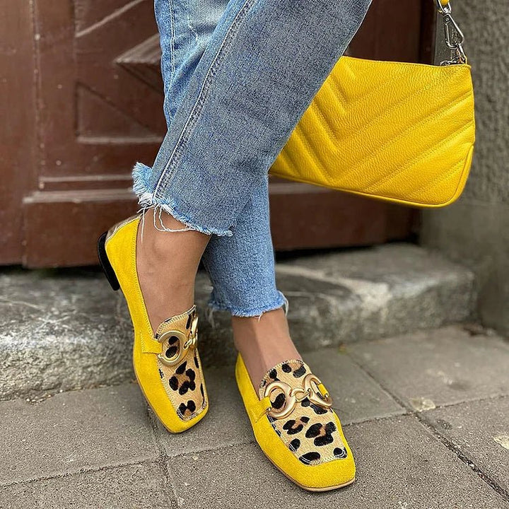 YELLOW LOAFER WITH ANIMAL PRINT DETAIL - SUNDRA