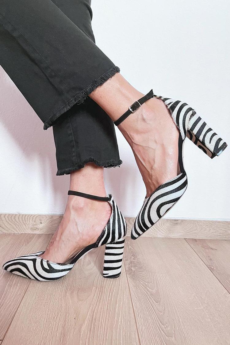 ZEBRA PRINT PUMPS WITH ANKLE STRAP - SUNDRA
